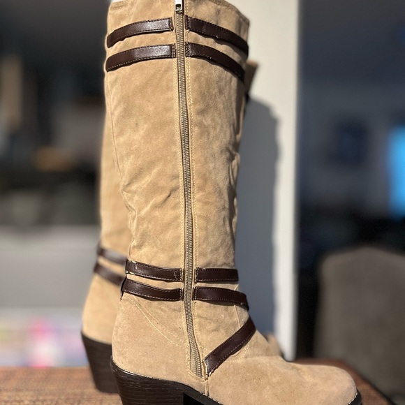 EUC Rampage madalena tan mid calf zip strappy boots size 7.5 women’s - Picture 11 of 11